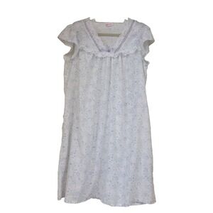 VTG Sears Carriage Court Nightgown Sleep Dress Sz M White Blue Floral Cottagcore